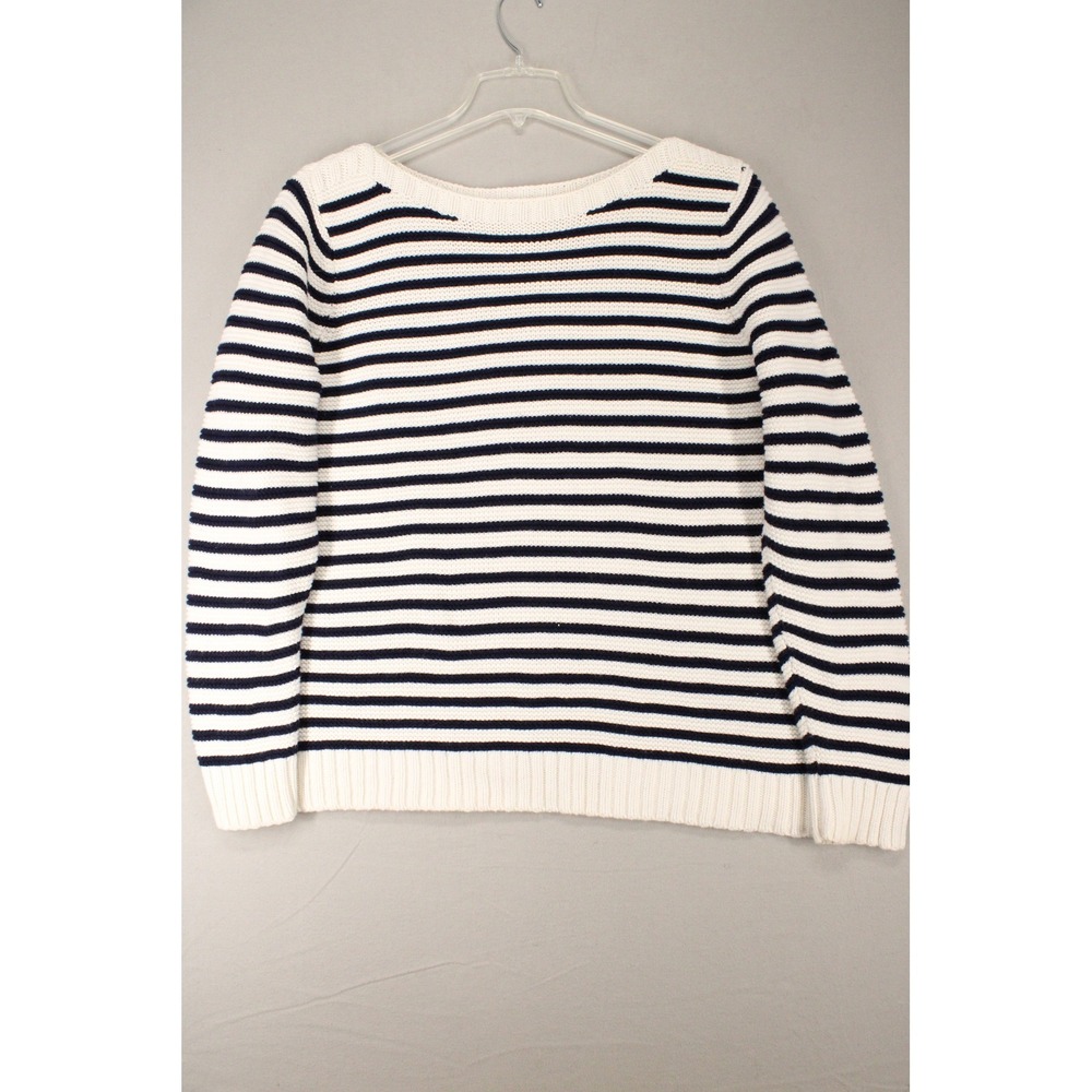 Talbots Sweater Woman 3X Navy White Cotton Striped Boat Neck Nautical Preppy